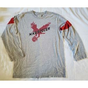 Boys T Shirt Size L 14-16 Youth Nike Soccer Eagle Long Sleeve Grey Red